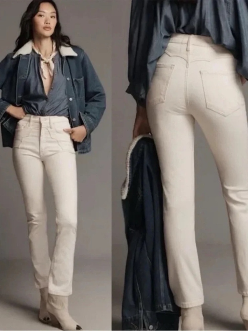 MOTHER The buckle bunny Straight Leg Jeans in Cream size 25